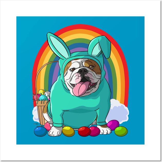 English Bulldog Happy Easter Bunny Pajamas Wall Art by Noseking